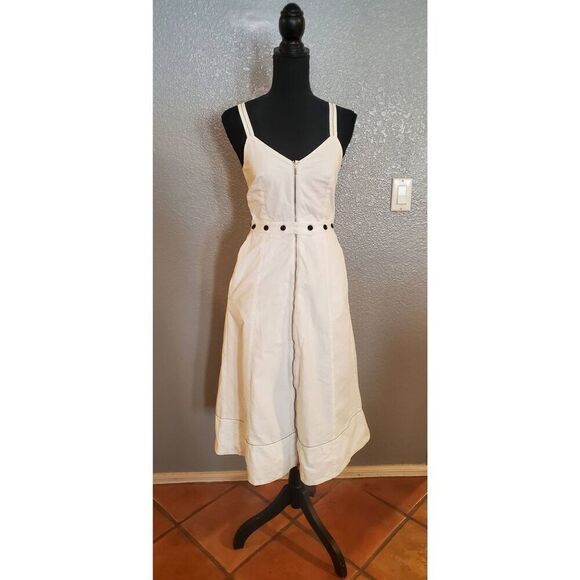 Proenza Schouler White Label Linen Front Zip Button Midi Dress Women’s Size 2 - Picture 2 of 15